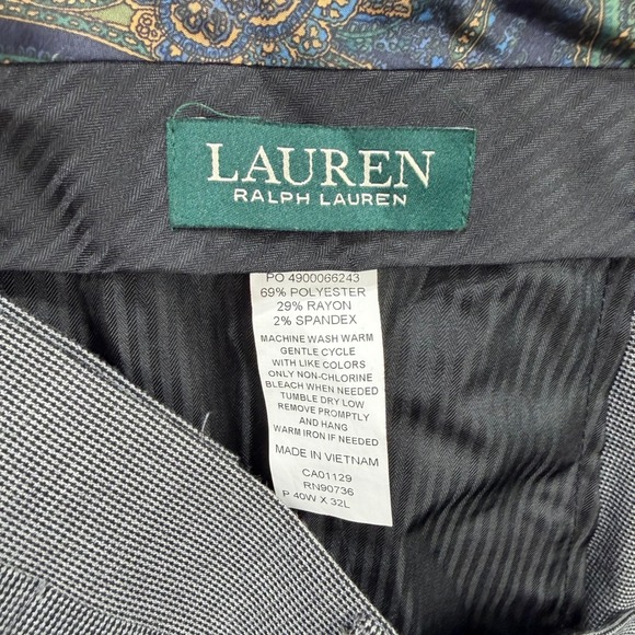 Lauren Ralph Lauren Dress Pants Mens 40x32 Grey Micro Check Flat Front Stretch - Picture 3 of 12